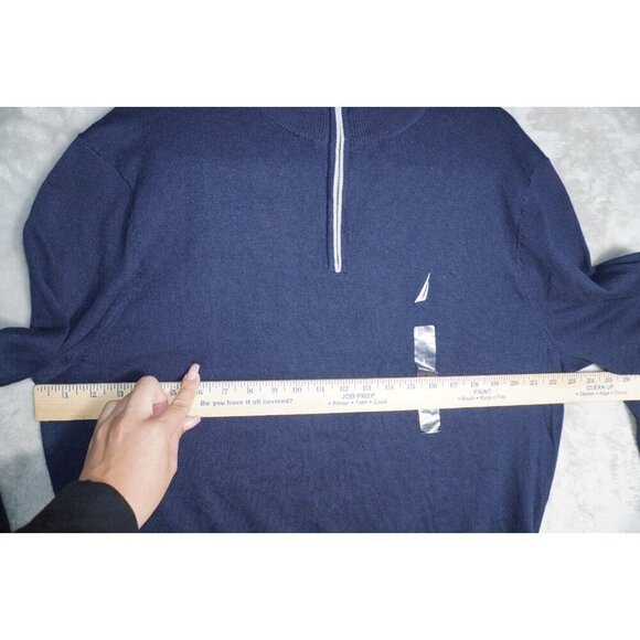 Nautica Classic Navy Quarter-Zip Pullover Sweatshirt with Signature Logo L - Picture 10 of 14